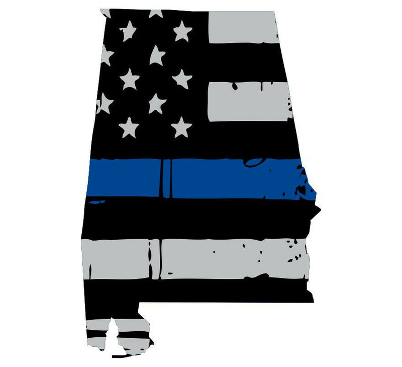 Thin Blue Line Decal - State of Alabama window vinyl sticker - Various Size