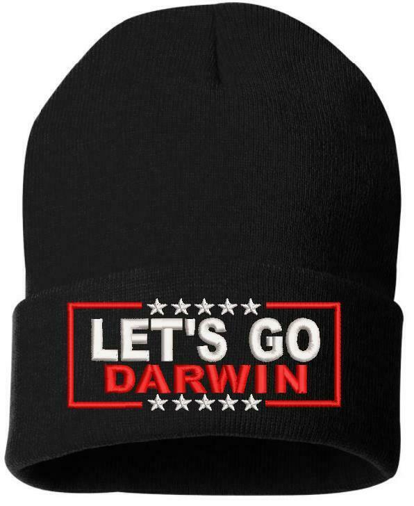 Lets go Darwin Winter Hat - Embroidered Cuff or Beanie Navy Blue or Black Hat