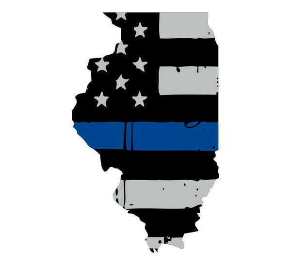 Thin Blue Line Decal - State of Illinois window vinyl sticker - Various Size