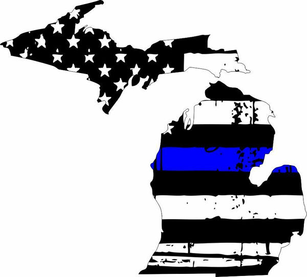 Thin Blue Line Decal - State of Michigan window vinyl sticker - Various Size