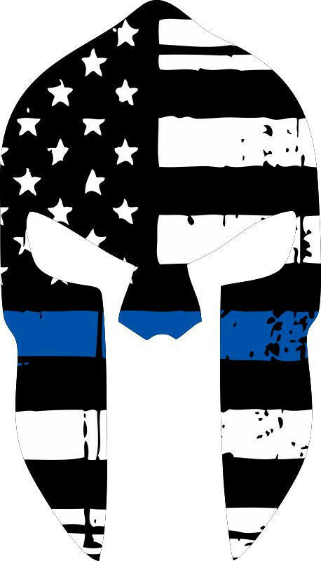 Thin blue line decal - Spartan Head Tattered Flag Decal - Various Sizes