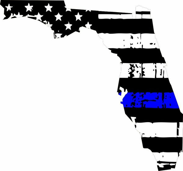 Thin Blue Line Decal - State of Florida window vinyl sticker - Various Size