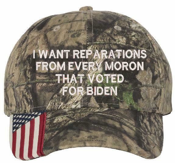 I want reparations from every moron Biden hat USA300 Adjustable Embroidered Hat