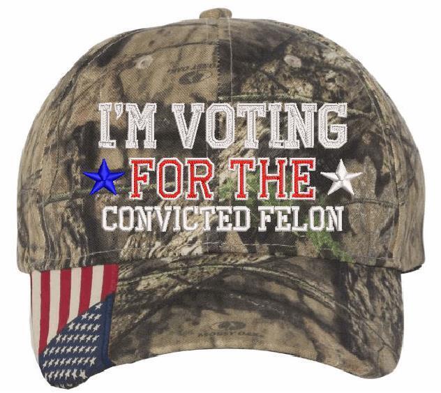 Trump 2024 Hat - "VOTING FOR CONVICTED FELON" Flex fit or Adjust. Trump Hat MAGA