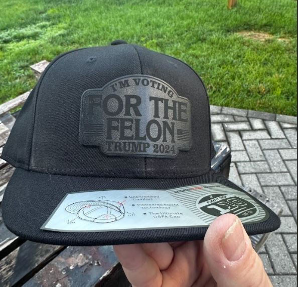 Trump 2024 Hat - VOTING FOR FELON 2024 Flex Fit 110 Flat Brim BADGE Custom Hat