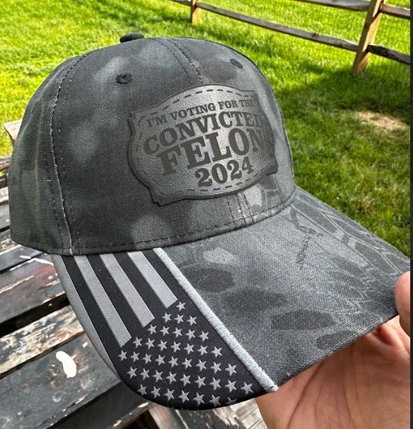 Trump 2024 Hat - VOTING FOR CONVICTEDFELON 2024 Black LEATHER BADGE Hat