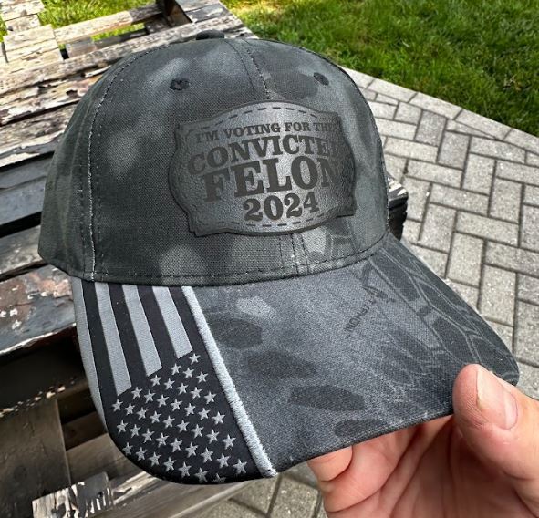 Trump 2024 Hat - VOTING FOR CONVICTEDFELON 2024 Black LEATHER BADGE Hat