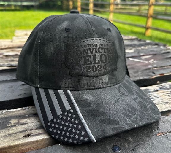 Trump 2024 Hat - VOTING FOR CONVICTEDFELON 2024 Black LEATHER BADGE Hat