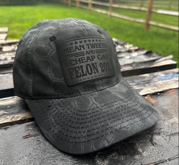 Trump 2024 Hat - Cheap Gas Mean Tweet Vote for the Felon Leather Badge Trump Hat