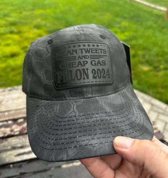 Trump 2024 Hat - VOTING FOR FELON Cheap Gas Mean Tweet Leather Badge Trump Hat