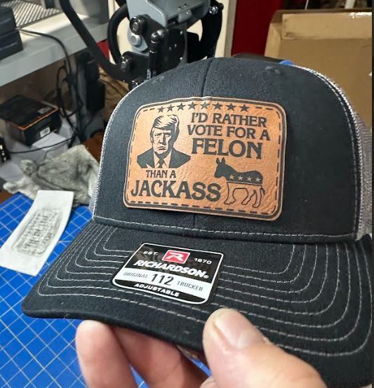 I'd Rather Vote For A Felon Than A Jackass Trump 2024 Leather Badge Hat Rich 112