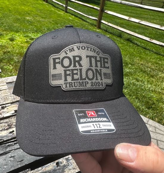 Trump 2024 Hat - VOTING FOR FELON 2024 Typhoon Black/Silver BADGE Custom Hat