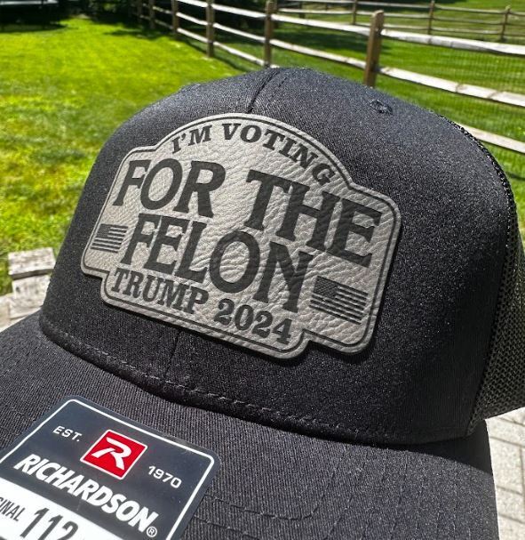 Trump 2024 Hat - VOTING FOR FELON 2024 Typhoon Black/Silver BADGE Custom Hat