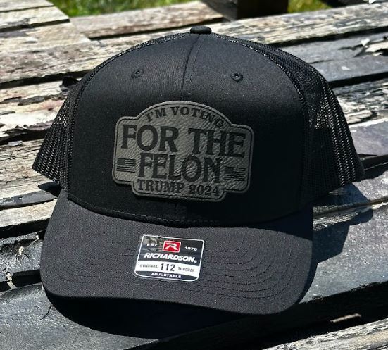 Trump 2024 Hat - VOTING FOR FELON 2024 Typhoon Black/Silver BADGE Custom Hat