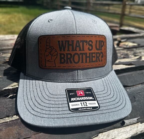 Whats up brother sketch leather badge hat Adjustable Mesh Back Richardson HG Hat