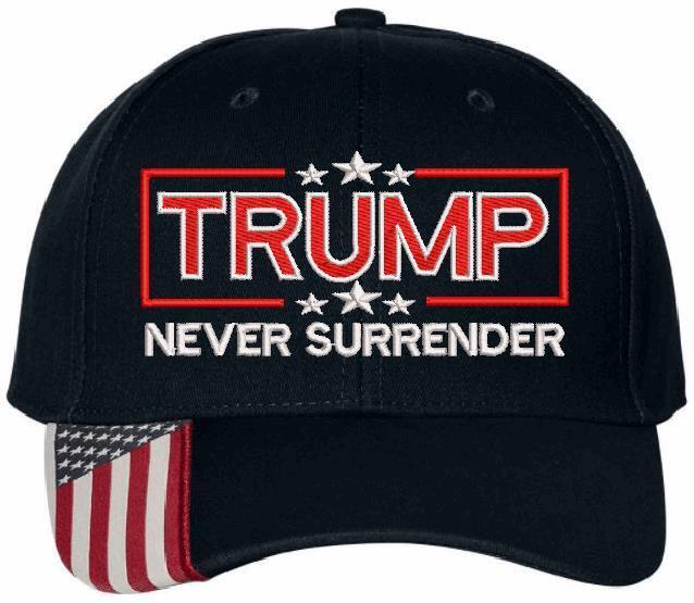 Trump Never Surrender Embroidered USA300 Flag Brim Adjustable Hat - MAGA TRUMP