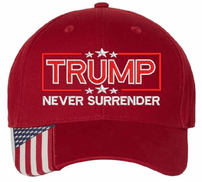 Trump Never Surrender Embroidered USA300 Flag Brim Adjustable Hat - MAGA TRUMP