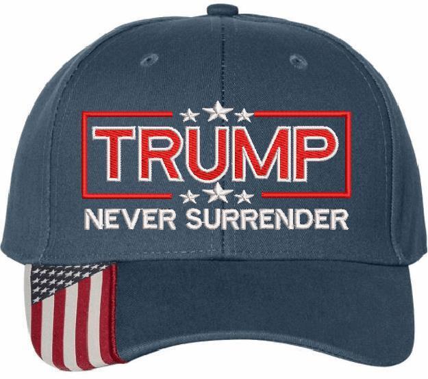 Trump Never Surrender Embroidered USA300 Flag Brim Adjustable Hat - MAGA TRUMP