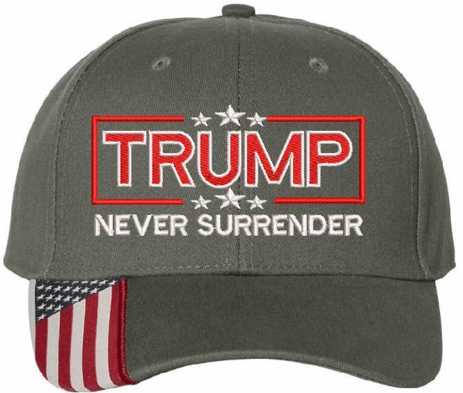 Trump Never Surrender Embroidered USA300 Flag Brim Adjustable Hat - MAGA TRUMP