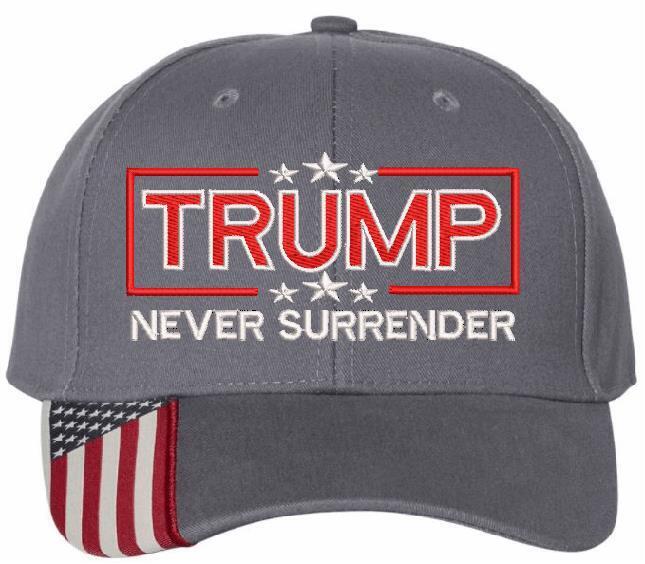 Trump Never Surrender Embroidered USA300 Flag Brim Adjustable Hat - MAGA TRUMP