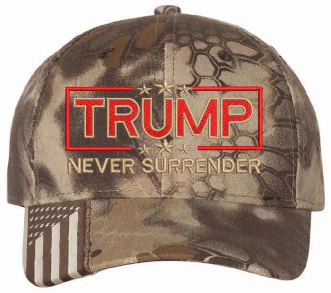 Trump Never Surrender Embroidered USA300 Flag Brim Adjustable Hat - MAGA TRUMP