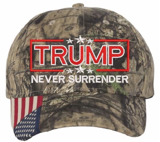 Trump Never Surrender Embroidered USA300 Flag Brim Adjustable Hat - MAGA TRUMP