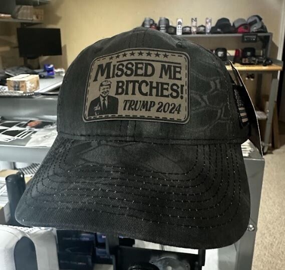 Trump Bulletproof MISSED ME BITCH*S TAC-600 Kryptek Typhoon Leather Badge Hat