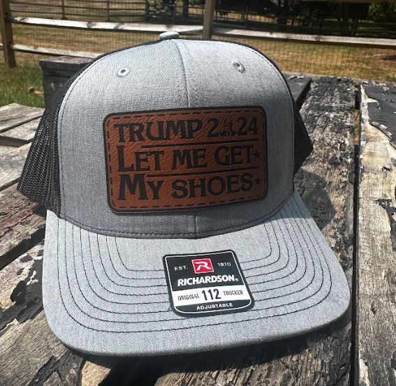 Trump 2024 Let Me Get My Shoes Leather Badge Hat - Heather/Black Richardson 112