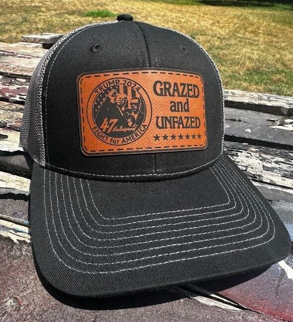 Trump Bulletproof Grazed and Unfazed Leather Badge Adjustable Black Charcoal Hat