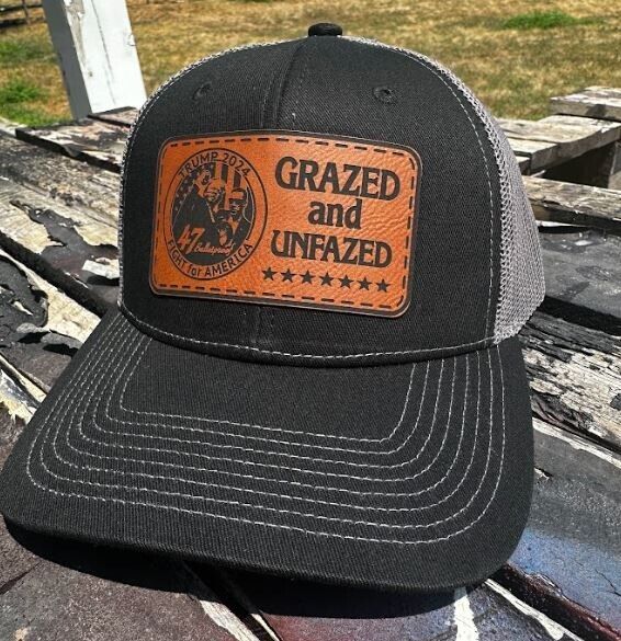 Trump Bulletproof Grazed and Unfazed Leather Badge Adjustable Black Charcoal Hat