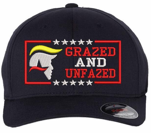 Trump Grazed Not Fazed Embroidered Hat - Bulletproof Trump 2024 hat MAGA