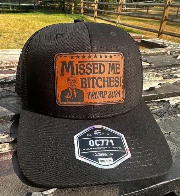 Trump Bulletproof Missed me Bitch*es Black/Black Leather Badge Hat OC771 Mesh