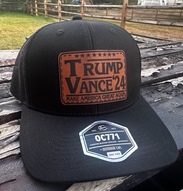 Trump Vance 2024 Leather Badge Hat - OC771 Black Mesh Back Adjustable Hat