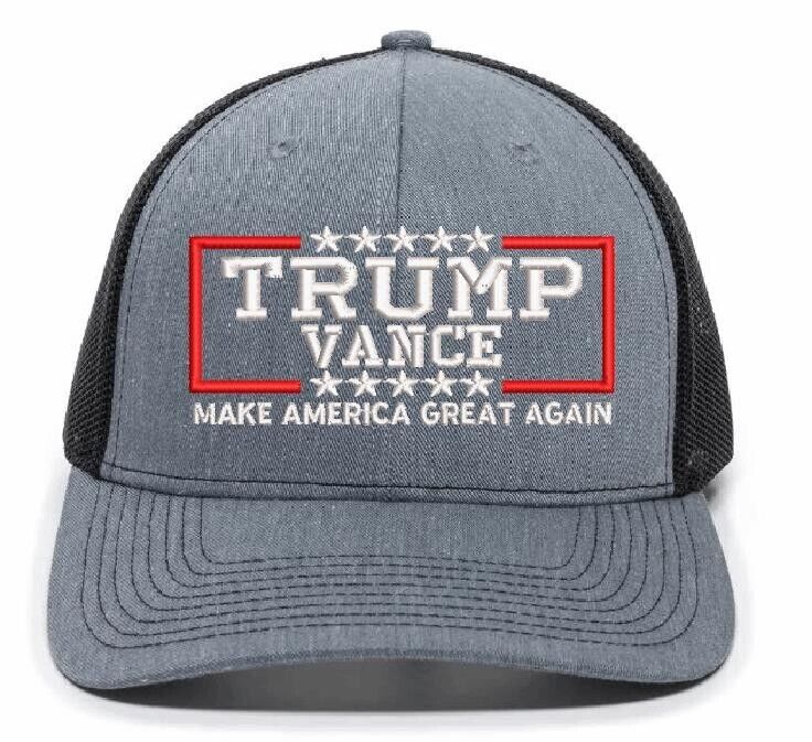 Trump Vance Hat 2024 Embroidered Hat - Outdoor Cap OC771 Heather/Black Mesh Hat