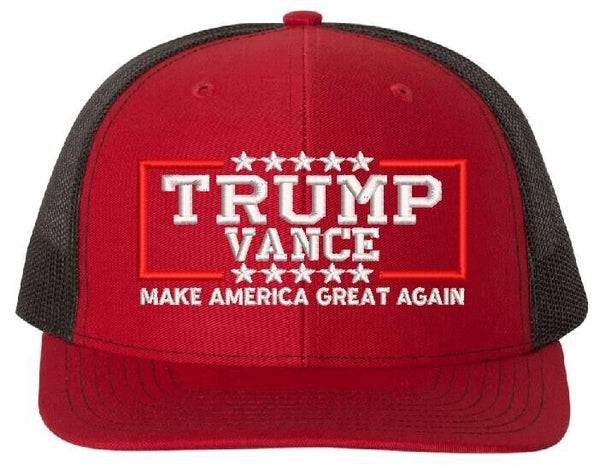 Trump Vance Hat 2024 Embroidered Hat - Outdoor Cap OC771 Red/Black Mesh Back Hat