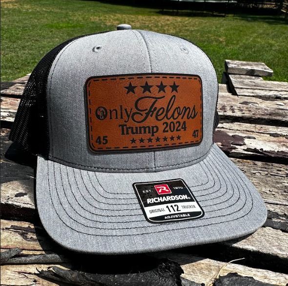 Convicted Felon Hat "Only Felons Trump 2024" Rich. 112 Heather/Black Rawhide Ver