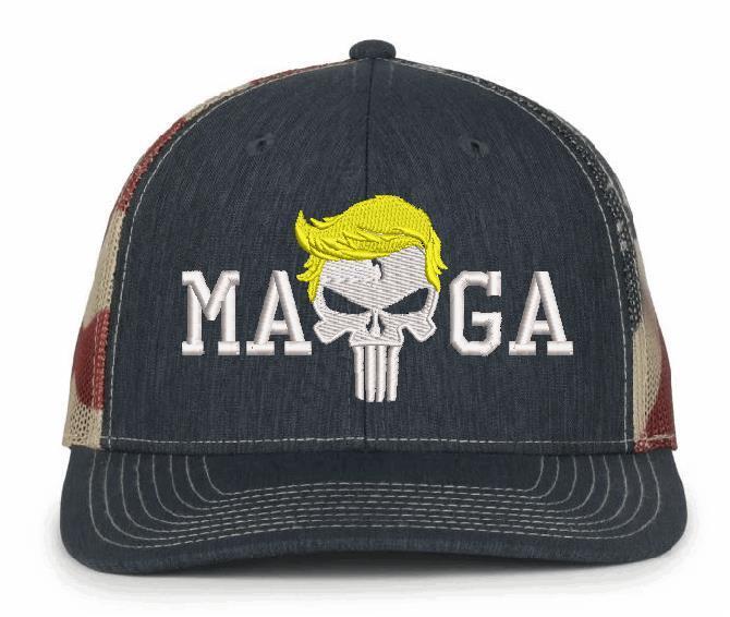 Trump 2024 Hat - Punisher Trump Hair Adjustable USA Old Glory Flag Hat MAGA Hat