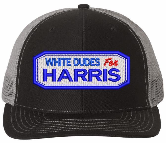 White Dudes For Kamala-Harris Hat Embroidered Richardson 112 Charcoal/Black Hat