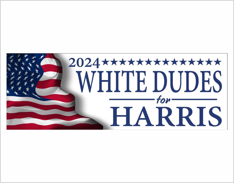 White Dudes for Harris Bumper Sticker USA Wavy Flag Kamala Harris