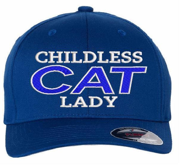 Childless Cat Lady Hat - Embroidered Royal Blue Flex Fit Kamala Harris Hat