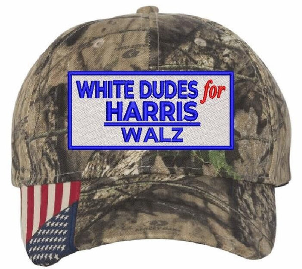 Harris Walz 2024 Embroidered Hat - White Dudes for Harris Walz Mossy USA300 Hat