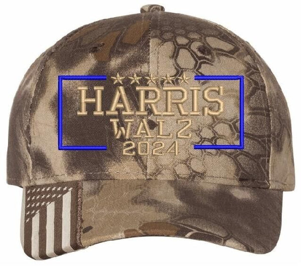 Harris Walz 2024 Embroidered Hat Kryptek Highlander CWF305 Adjustable Hat