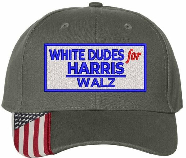 Harris Walz 2024 Embroidered Hat - White Dudes for Harris Walz Olive USA300 Hat