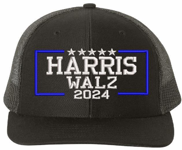 Harris Walz 2024 Embroidered Hat - Richardson 112 Black/Charcoal Mesh Back Hat