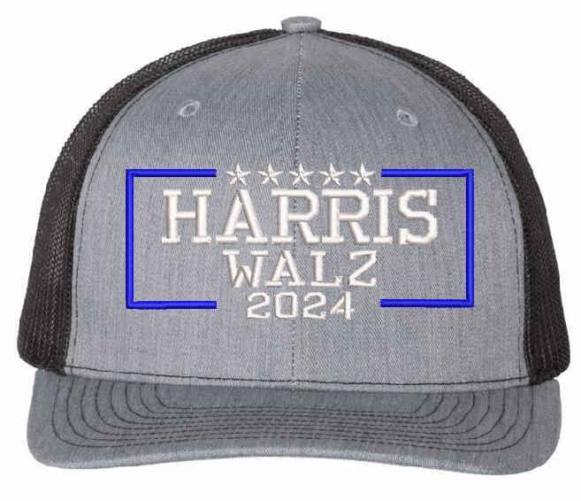 Harris Walz 2024 Embroidered Hat - Richardson 112 Heather/Black Mesh Back Hat