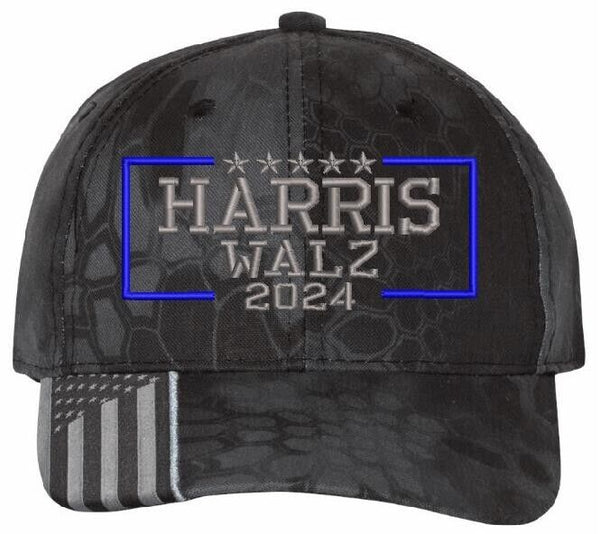 Harris Walz 2024 Embroidered Hat Kryptek Typhoon CWF305 Adjustable Hat Harris