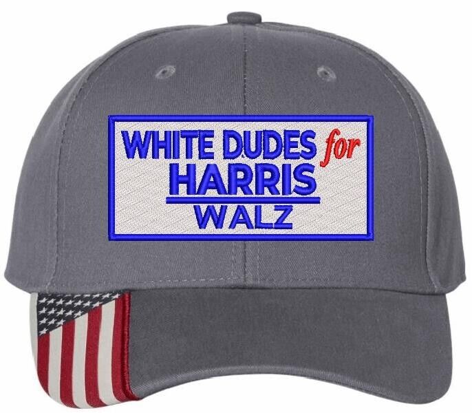 Harris Walz 2024 Embroidered Hat - White Dudes for Harris Walz Gray USA300 Hat