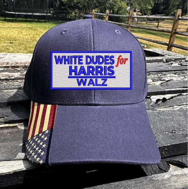 Harris Walz 2024 Embroidered Hat - White Dudes for Harris Walz Navy USA300 Hat