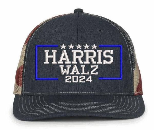 Harris Walz 2024 Embroidered Hat Old Glory Adjustable USA Hat Harris 2024