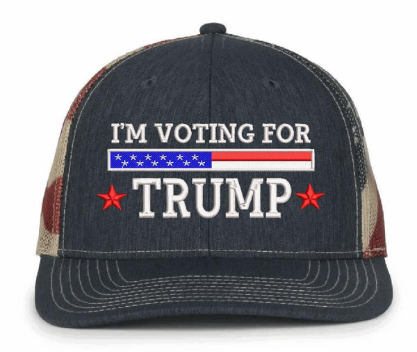 Trump 2024 Hat - VOTING FOR TRUMP Adjustable USA Old Glory Flag Hat MAGA Trump